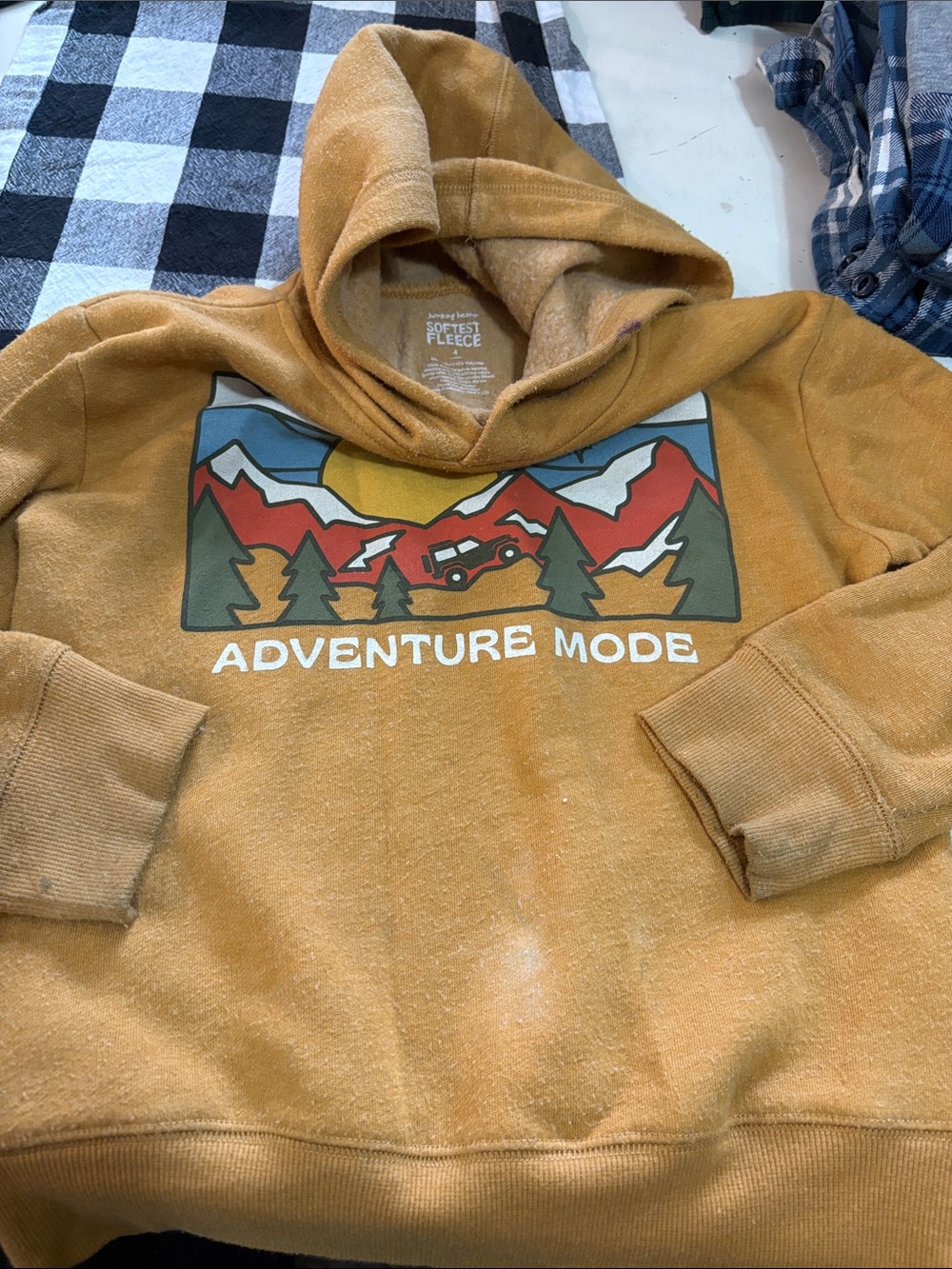 4T Adventure Mode kids Mustard Fleece Hoodie